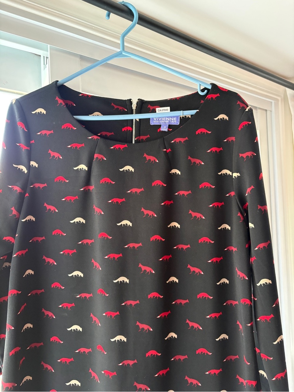 Vivienne Tam Black Long-Sleeve Top with Red & Cream Fox Print